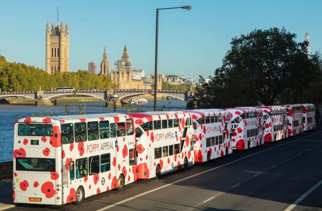 Poppy Buses London to commemorate Remembrance