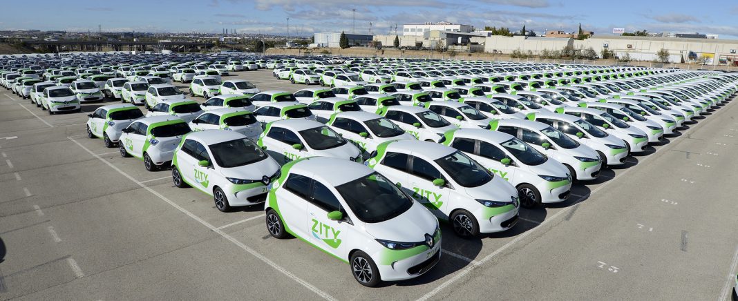 500 Renault Zoe on streets of Madrid with ZITY car sharing scheme