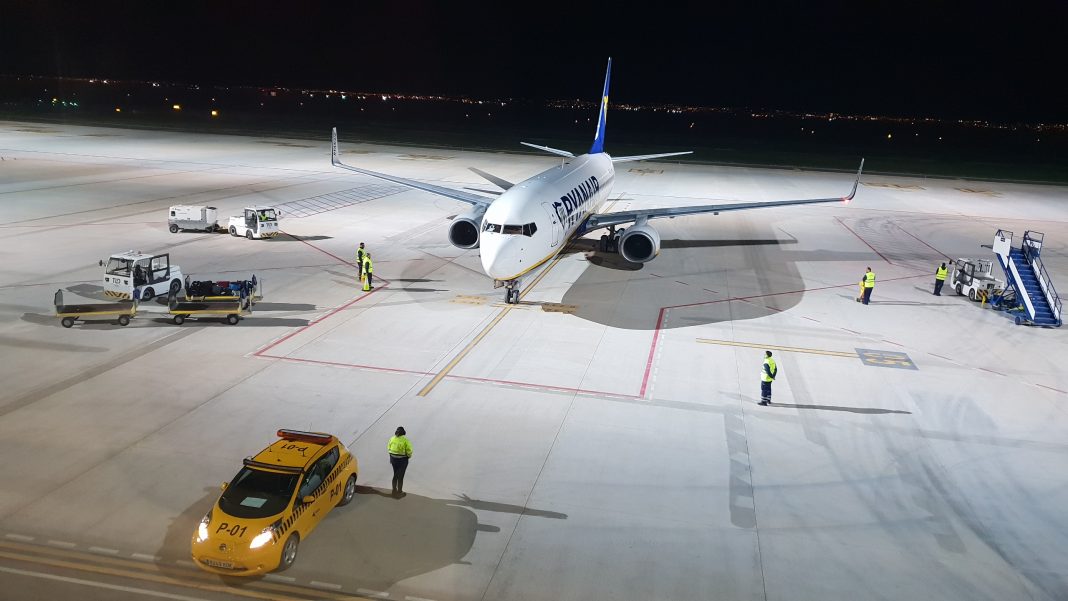 A Ryanair aircraft arriving at Murcia International Airport last week