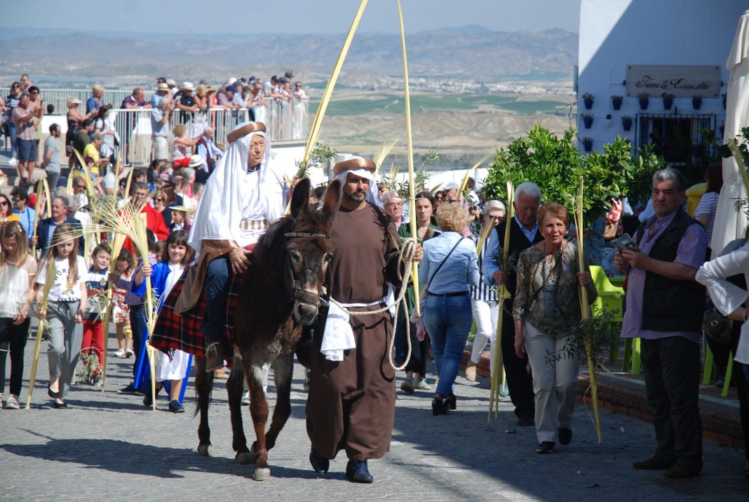 Mojácar holy week underway with The procession of the donkey on Palm Sunday