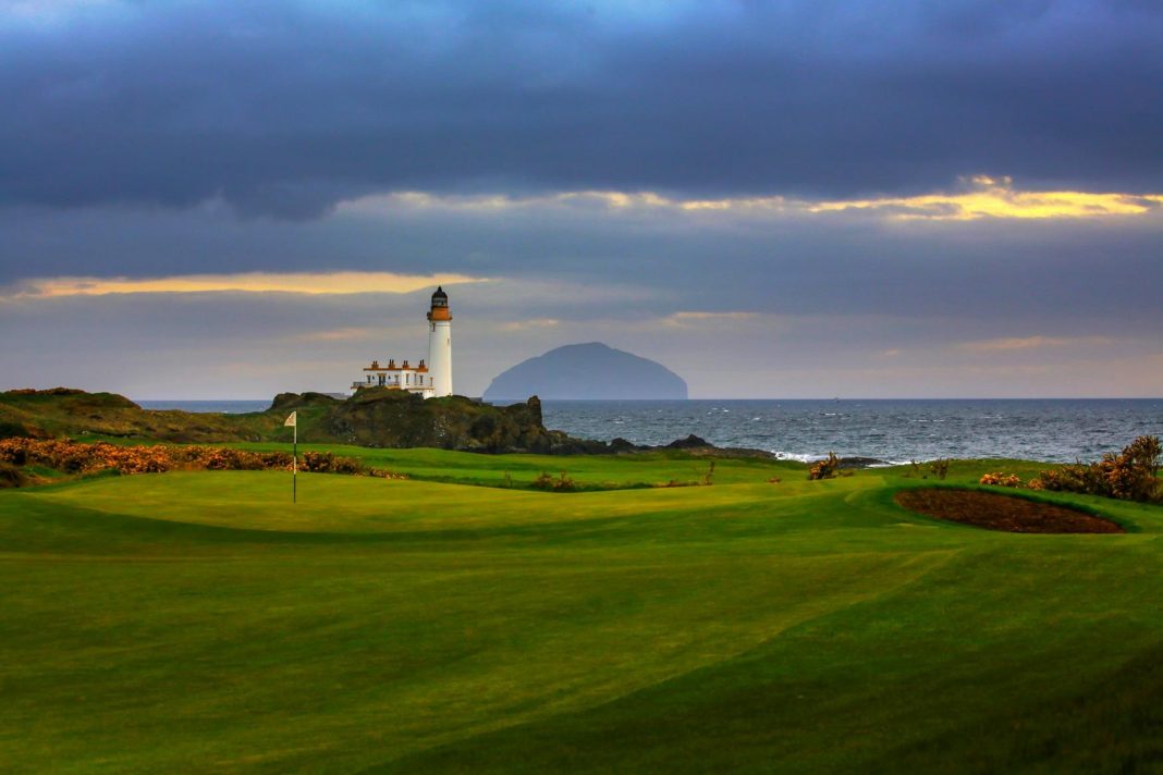 Turnberry with Ailsa Craig offshore.