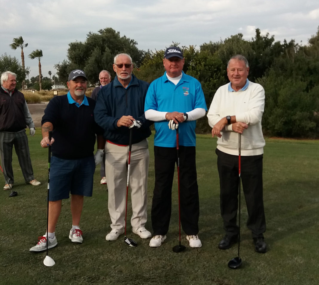 On the first tee left to right Peter List, Barrie Hopkinson, Ian Allison, and Martin Collins.