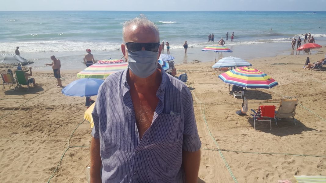 Reporter Andrew Atkinson with a mask in Torrevieja.
