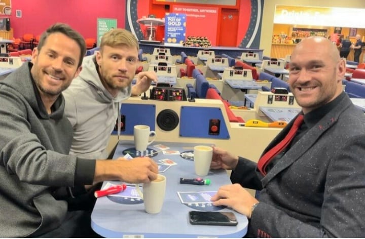 Bingo! Jamie Redknapp, Andrew Flintoff and Tyson Fury. Photo: Instagram.