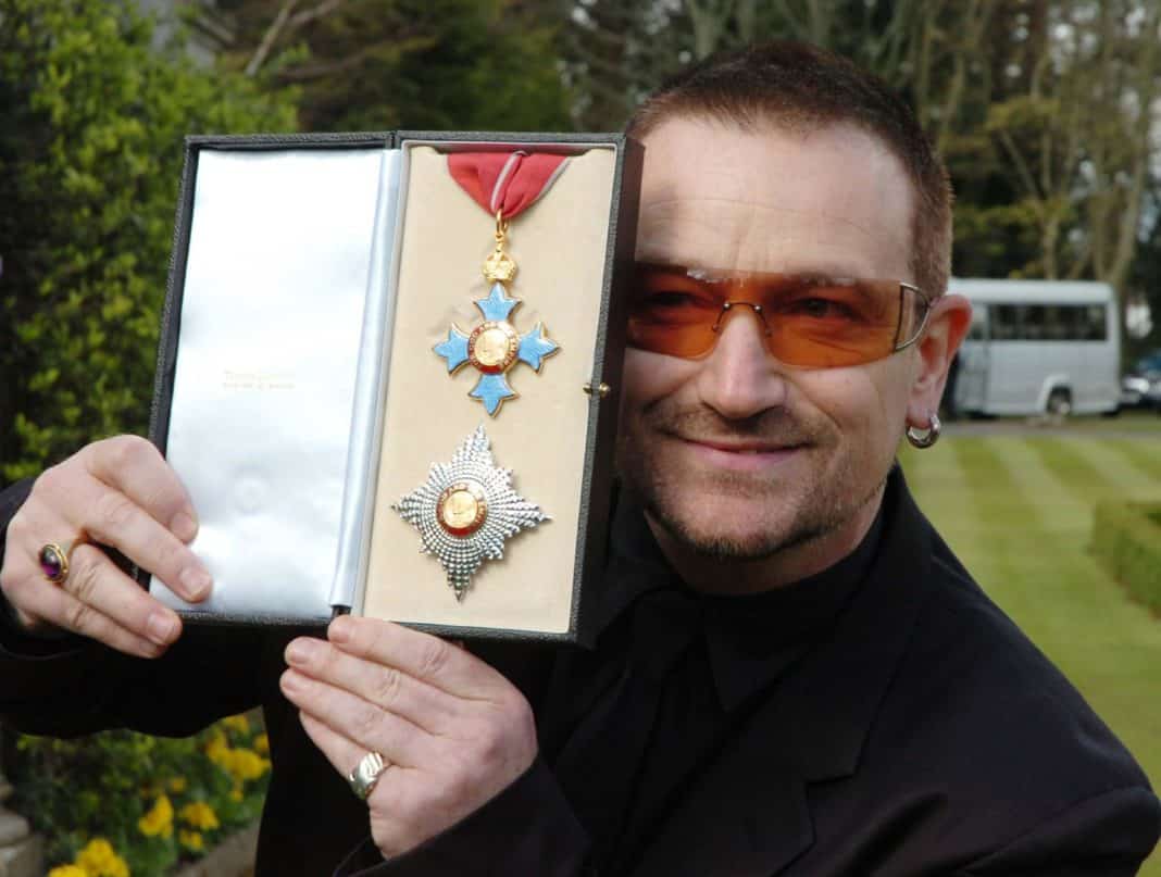 U2 singer Bono accepted an honorary knighthood at a ceremony in Dublin