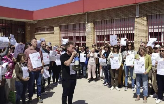 A demonstration following cuts at the school in 2023