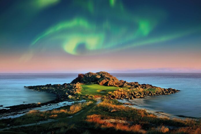 Lofoten Links under the Northern lights